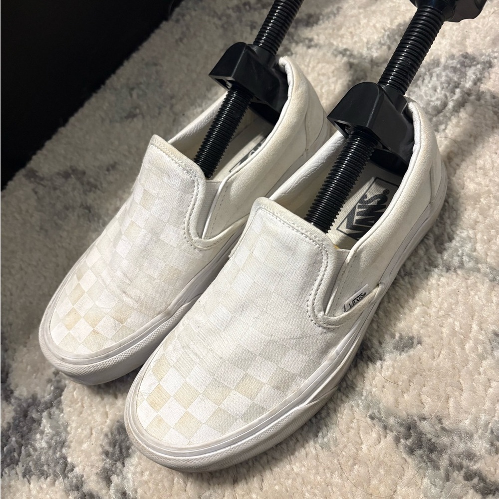 Vans White Checkered Slip-On Sneakers
